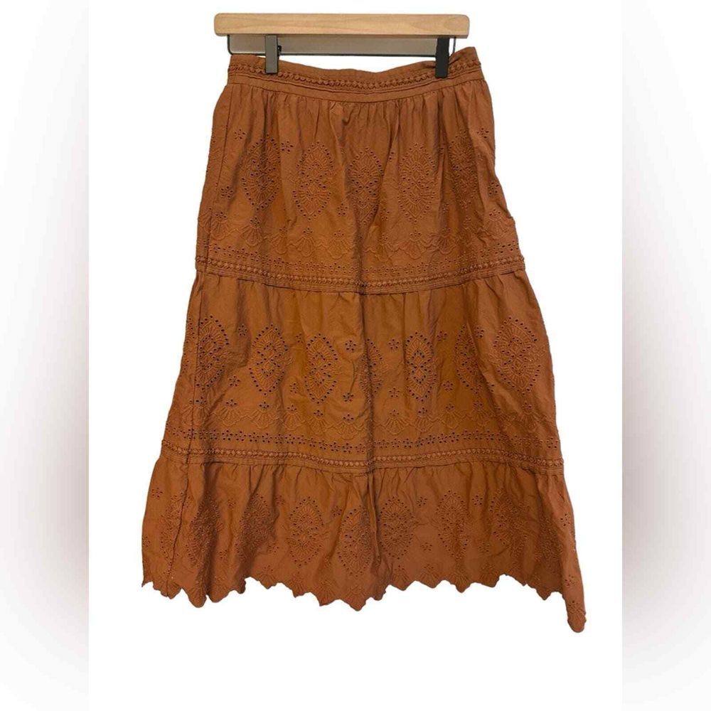Jason Wu Terra Cotta Eyelet Lined Tiered Skirt sz M‎